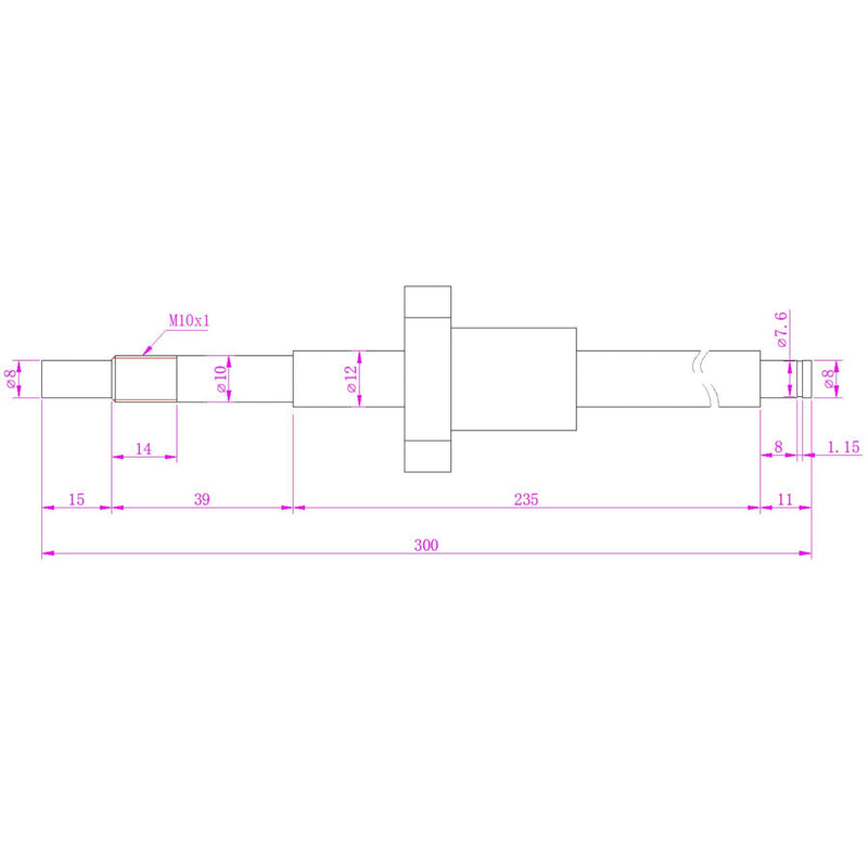 Ball Screw SFU1204（Diameter 12mm Pitch 4mm）Length 300mm with Metal Nut for CNC Machine Parts