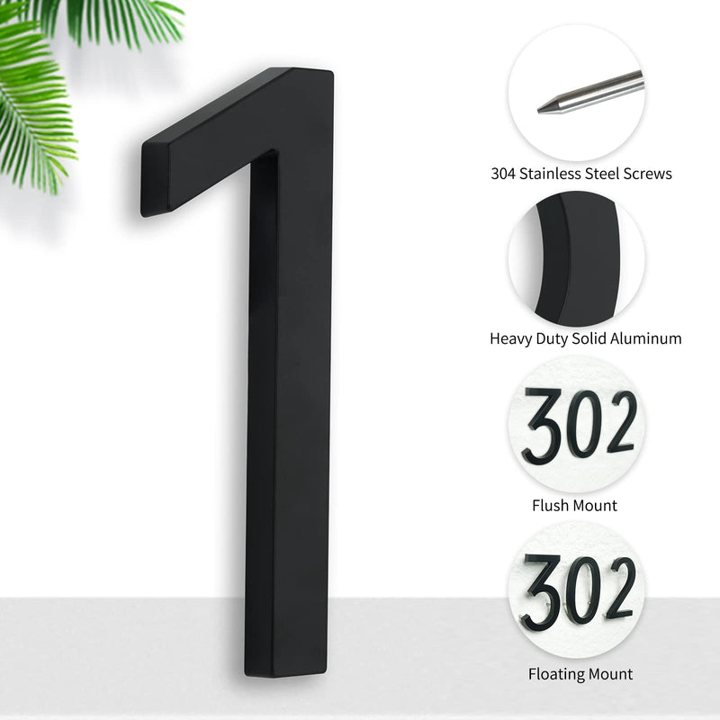 7 Inch Modern House Numbers For Outside,Street Metal Black Large Floating House Numbers For House Address Numbers For House Numbers For Address On House Floating Flush Mount Aluminum Black Number 1 Number1