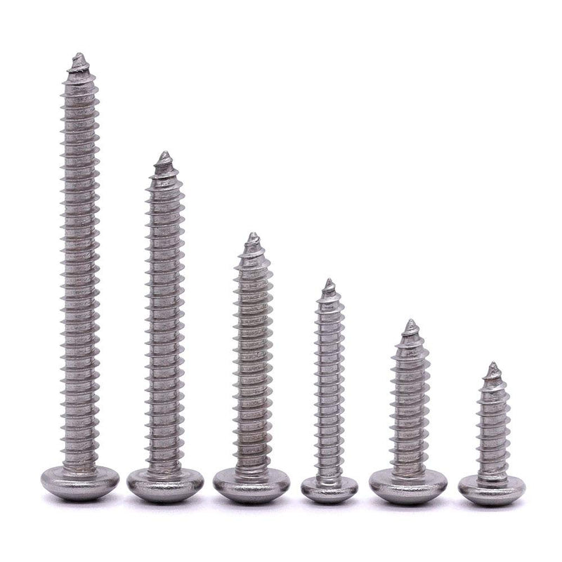 #8 x 1/2" Pan Head Sheet Metal Screw, 304 Stainless Steel 18-8, Phillips Drive Self Tapping Screw, Round Head Wood Screw, Bright Finish, Full Thread, Pack of 100 #8 x 1/2"