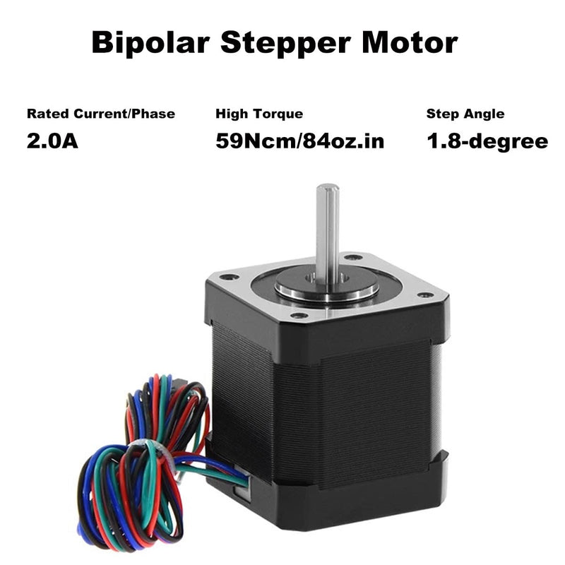 5PCS Nema 17 Stepper Motor, 2A Bipolar Stepper Motor, 59Ncm 84oz.in High Torque Stepper Motor, 48mm 4-Lead with 1m Cable & Connector for 3D Printer CNC Machines DIY Projects