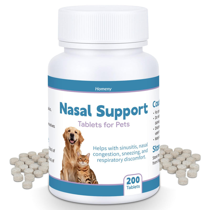 Nasal Congestion Relief for Cats and Dogs, Sinus Support Supplement for Pets, Congestion and Sneezing Relief & Clear Breathing Respiratory Comfort, Natural Formula for Cats and Dogs 200 Tablets