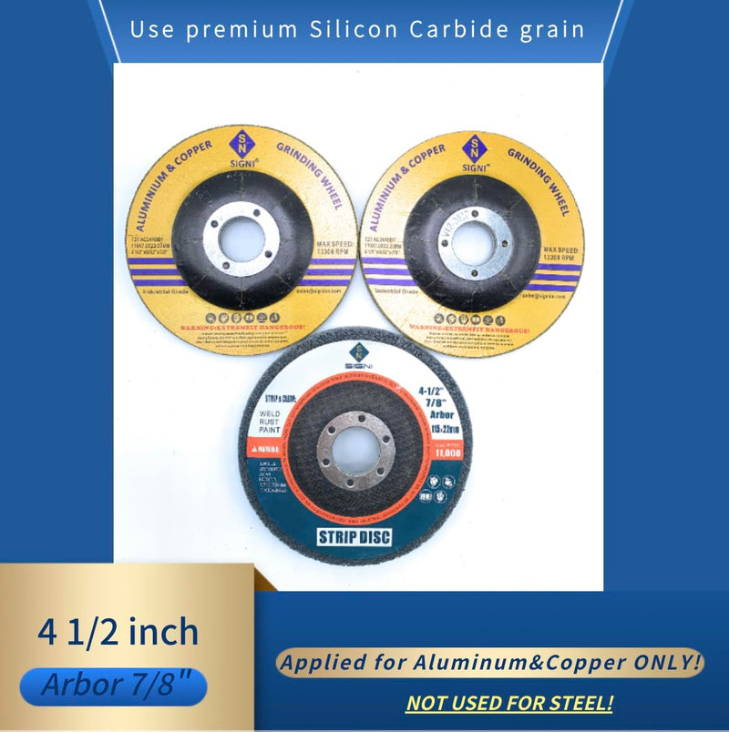 SIGNI Aluminum Grinding and Polishing Set, 4-1/2" Diameter, 7/8" Arbor, Silicon Carbide & Nylon Wheels, Compatible with Angle Grinder