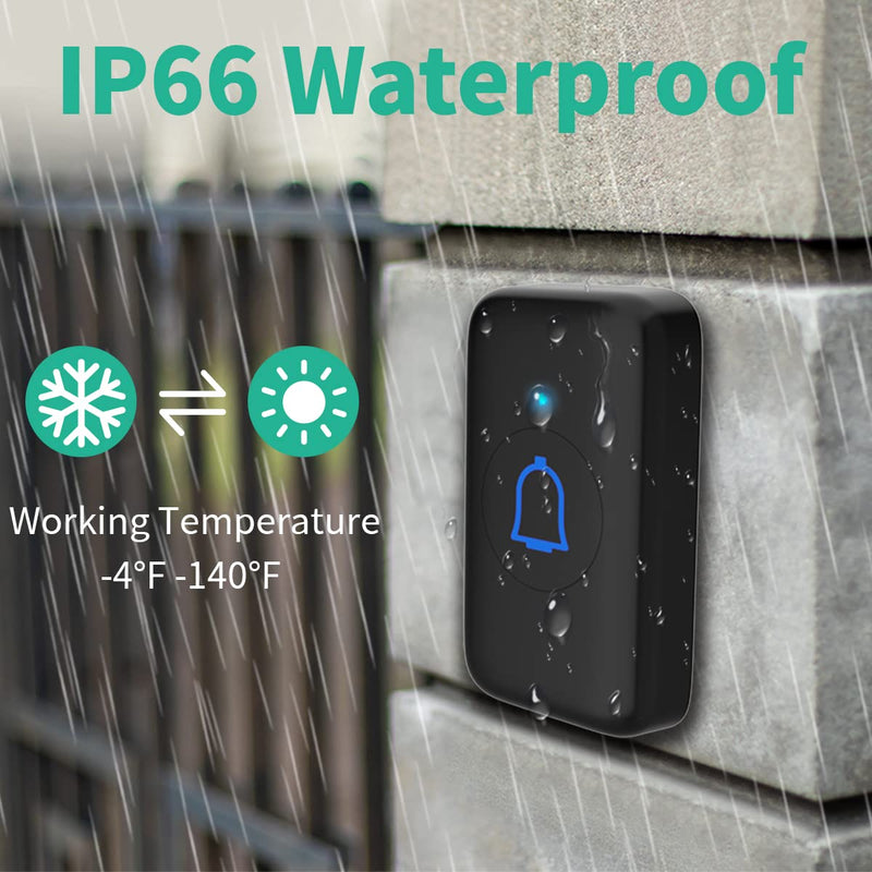 Doorbell Wireless Doorbell Classroom Doorbell IP66 Waterproof 115dB with 56 Chimes Door Bell Ringer Wireless 1000ft Range Battery Doorbells Chime Kit 7 Levels Volume Mute Mode for Home Kid Room Office C-Black