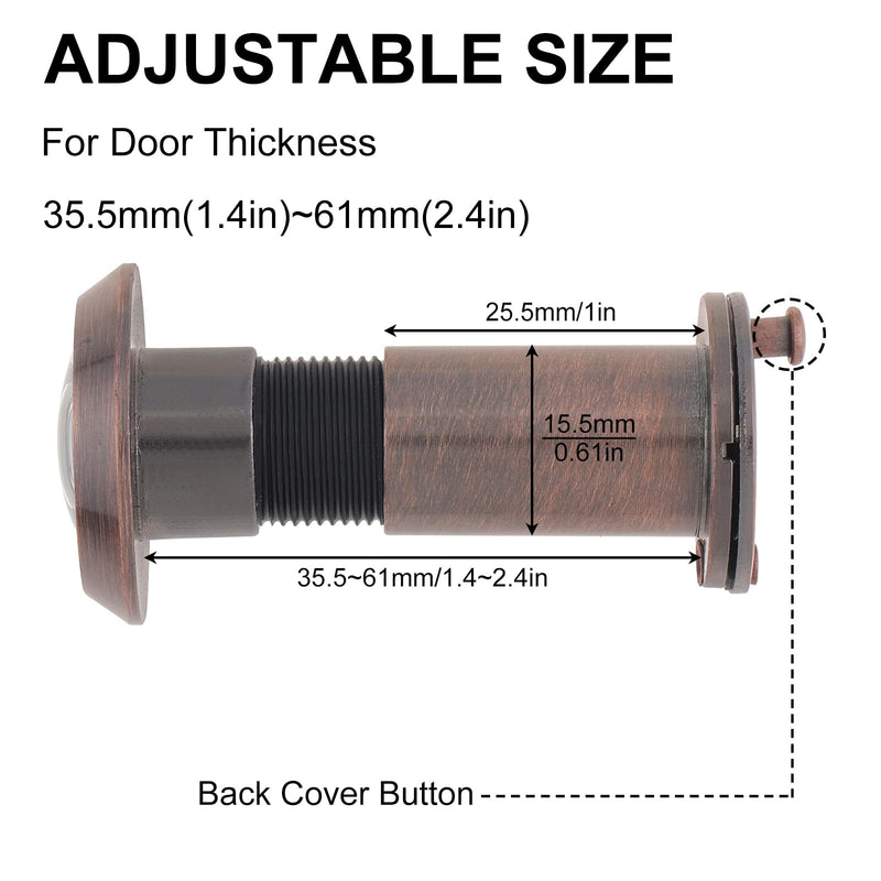 Door Viewer Peep Hole, 200-degree Door Viewer, Peephole with Heavy Duty Rotating Privacy Cover for 1-1/2" to 2-3/8" Doors (Brushed Antique Copper) Brushed Antique Copper