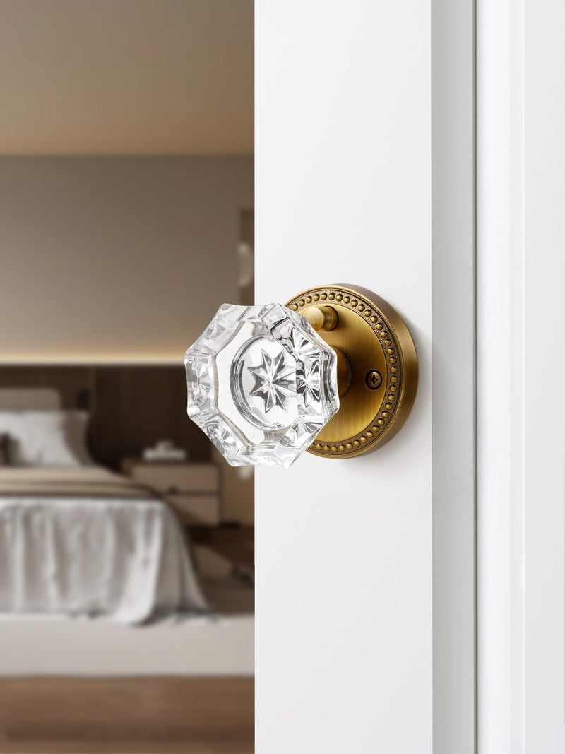 Antique Brass Door Knobs Crystal Door Knob Interior Privacy Door Knob for Bedroom and Bathroom Glass Door Knob,Zinc Alloy 1 Pack Antique Brass-Privacy