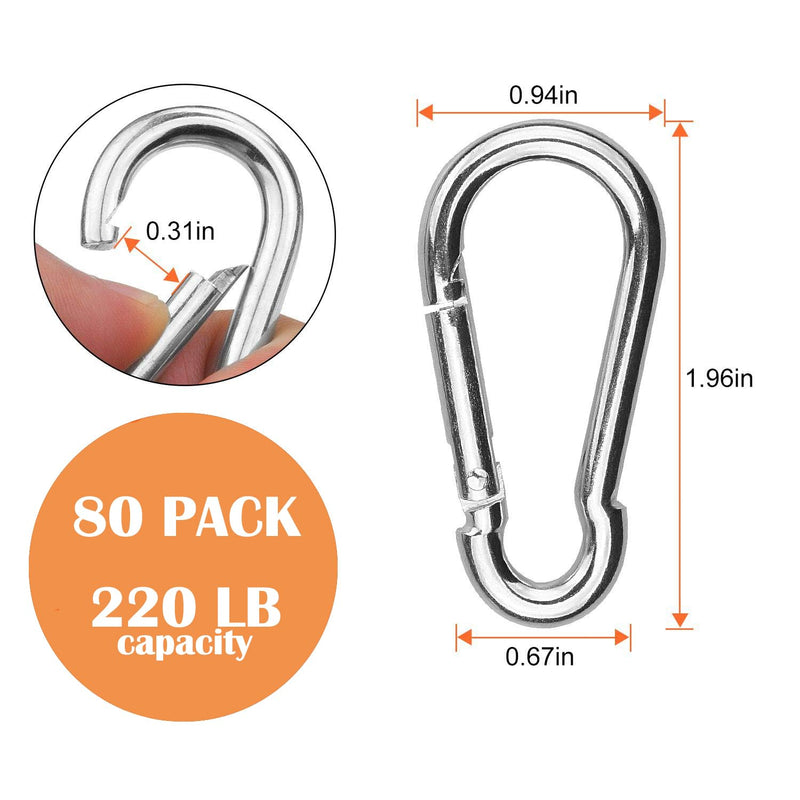 Spring Snap Hooks M5 M6 M8 M10 Carabiner Heavy Duty Carabiner Clips Galvanized Steel Quick Links Caribiniers Hammocks Hooks for Camping Hiking Outdoor Swing Pet Leash Gym M5 - 80pcs - NewNest Australia