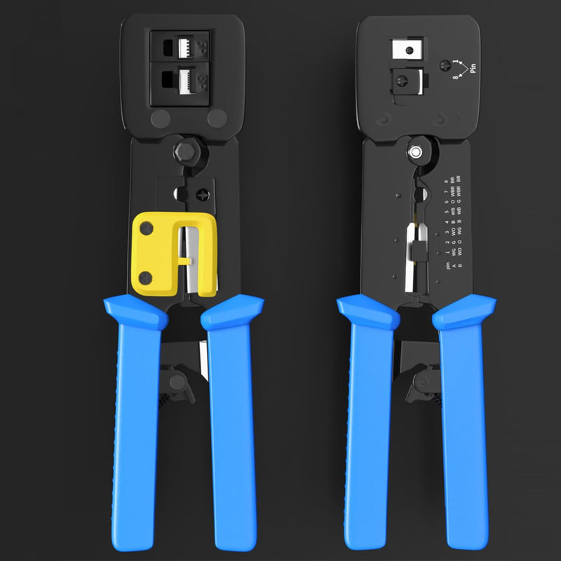 Pass Through RJ45 Crimp Tool, Ratcheting Ethernet Crimping Tool Kit, Ethernet Crimper for RJ45 Pass Through Connector and RJ11/RJ12 connectors Ratcheting RJ45 Crimp Tool