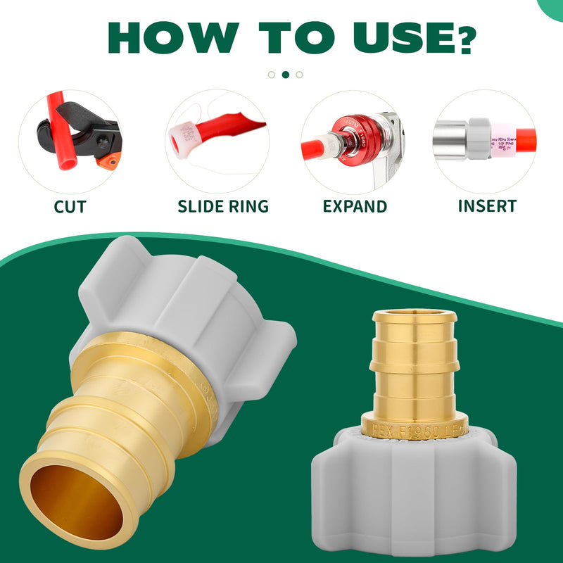 (Pack of 10) Pex-A 3/4" Pex x1/2" Swivel Female NPT Adapter, Plumbing Cold Expansion Brass Fittings, ASTM F1960, ANSI/NSF-61,(PEX1960271-10PCS) Coupling - 3/4" PEX-A × 1/2" FNPT Swivel (10 Pack)