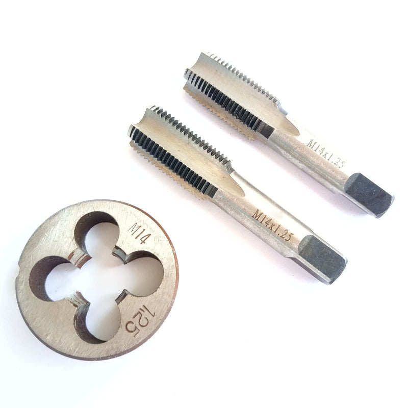 M14x1.25 Metric Hand Thread Tap and Die, 1 Tapper Tap, 1 Plug Tap, 1 Round Die, 1.25mm Pitch, Right Hand (M14x1.25, Tap&Die) M14x1.25