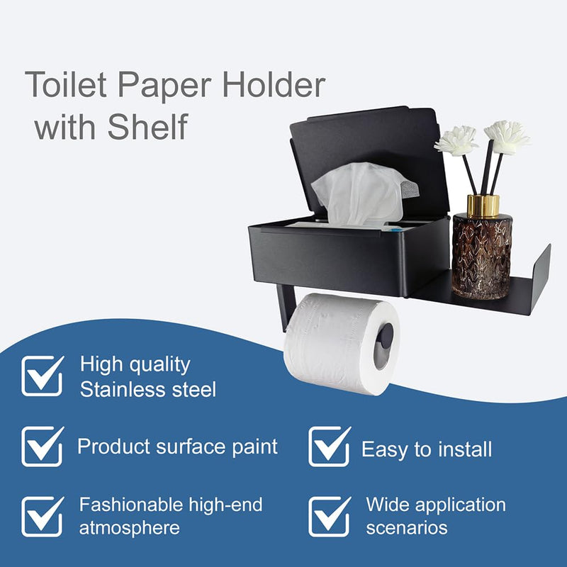 Bathroom Toilet Paper & Wipes Holder with Shelf - Wall Mount Dispenser (with Shelf)