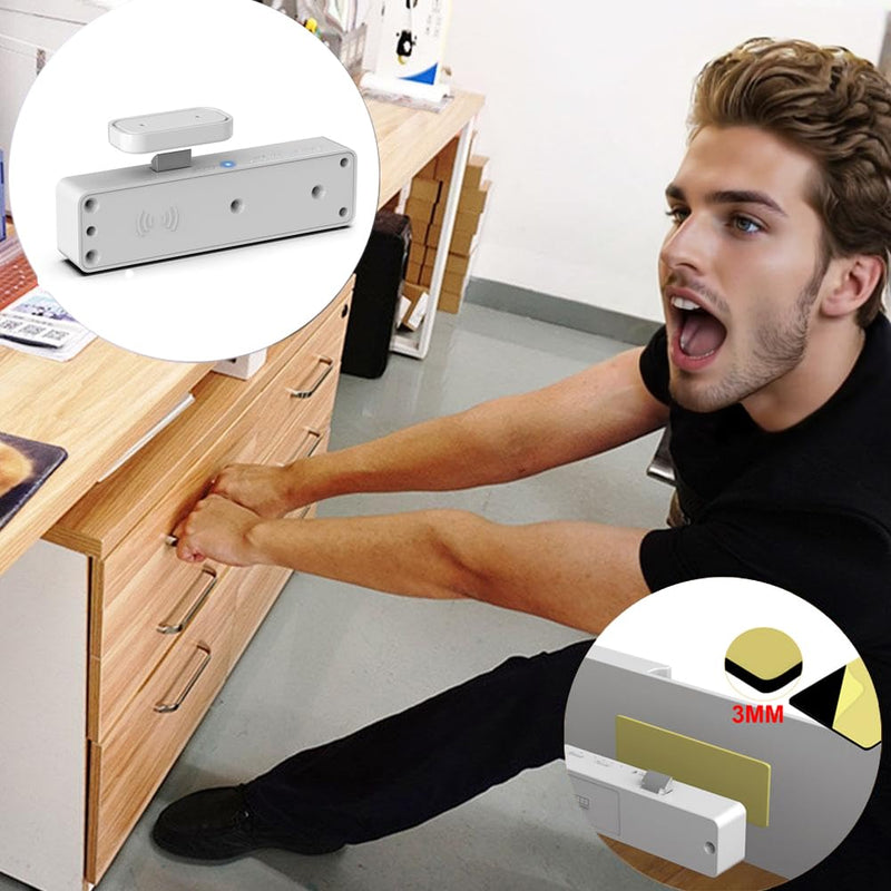 Cabinet Lock RFID Card NFC eLinkSmart Slim Hidden Double-Layer Drawer Lock Child Safety Cupboard Door Lock for Liquor File Kitchen Pantry Furniture Support Phone or Watch App No Drilling White Slim-White