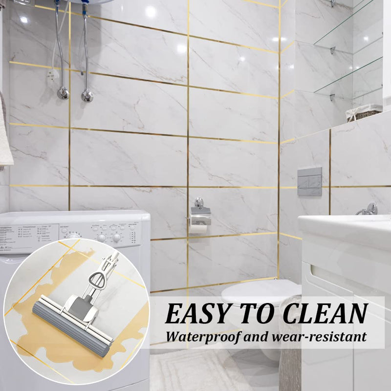 2Pcs 0.4 Inch x 164 Feet Floor Crevice Line Sticker Foil, Waterproof Tile Foil Tape, Self Adhesive Decorative Sealing Caulk Strip for Living Room, Kitchen, Bathroom (Silver) Silver