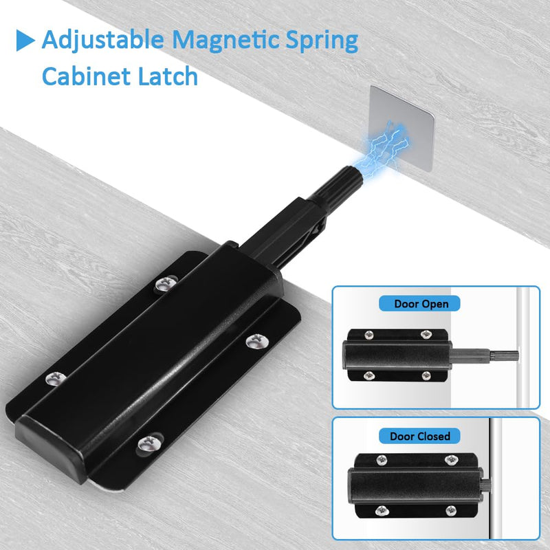 Push to Open Door Latch, 10 Pack Black Magnetic Push Latches, Adhesive Heavy Duty Touch Latch Hardware for Push to Open Cabinet, Magnetic Door Catch for Cabinet Drawer Wardrobe Kitchen Door