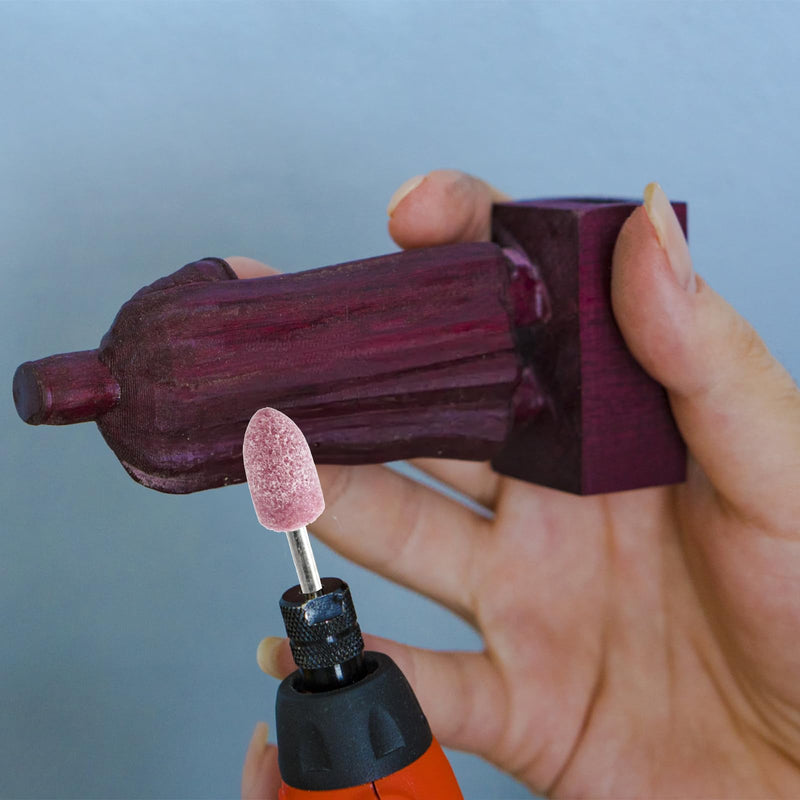 Coloch 100 Pieces Abrasive Stone Points with Plastic Box, Polishing Mounted Grinding Head Wheel Tool Kit Sanding Drill Bits Electric Grinding Accessories for Rotary Tool, Pink