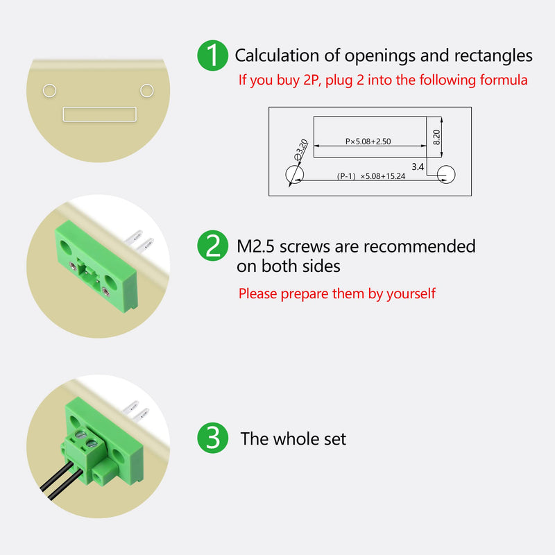 GINTOOYUN 2 Sets 2 Pin 5.08 mm Terminal, 2-Pin Pluggable Screw Terminal Block Connectors, 2P Through-Wall Terminal Connectors 2EDGWB+2EDGKM with Screw Lock Plate Fixed