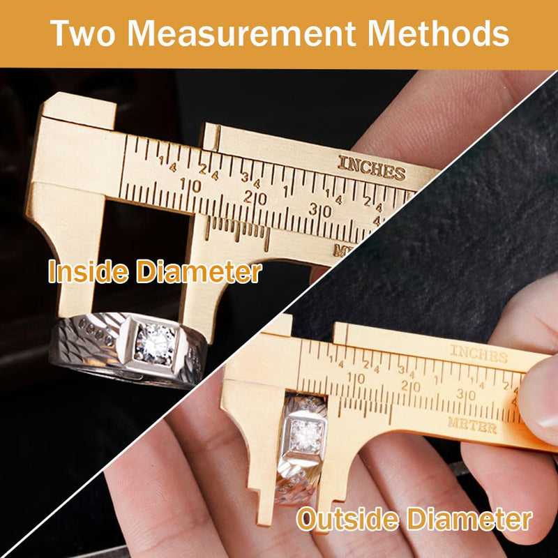 Brass Pocket Caliper with Double Scale Sliding Gauge Bead Measuring Tool Millimeter Gauge Mini Brass Vernier Caliper Brass Ruler, Gold Ruler for Measuring Jewelry(100mm) 2 Pack