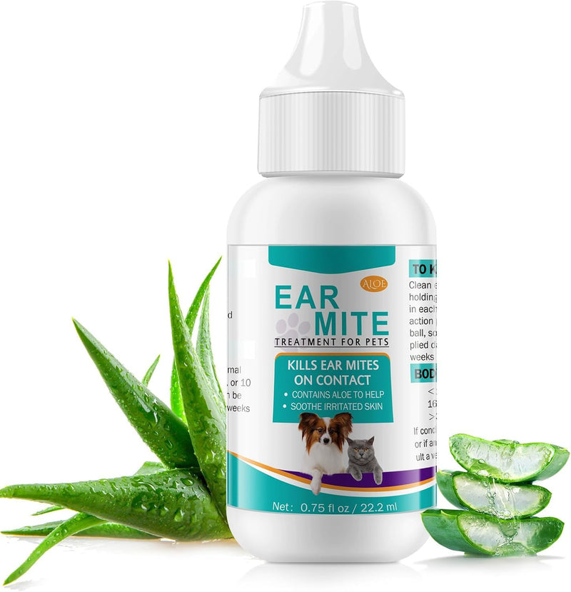 Ear Mite Treatment for Dogs and Cats,Dog Ear Infection Treatment,Aloe Ear Mite,Safe for Pets | 12+ Weeks | 0.75 fl oz 22.2ml 0.75 fl oz(Pack of 1)