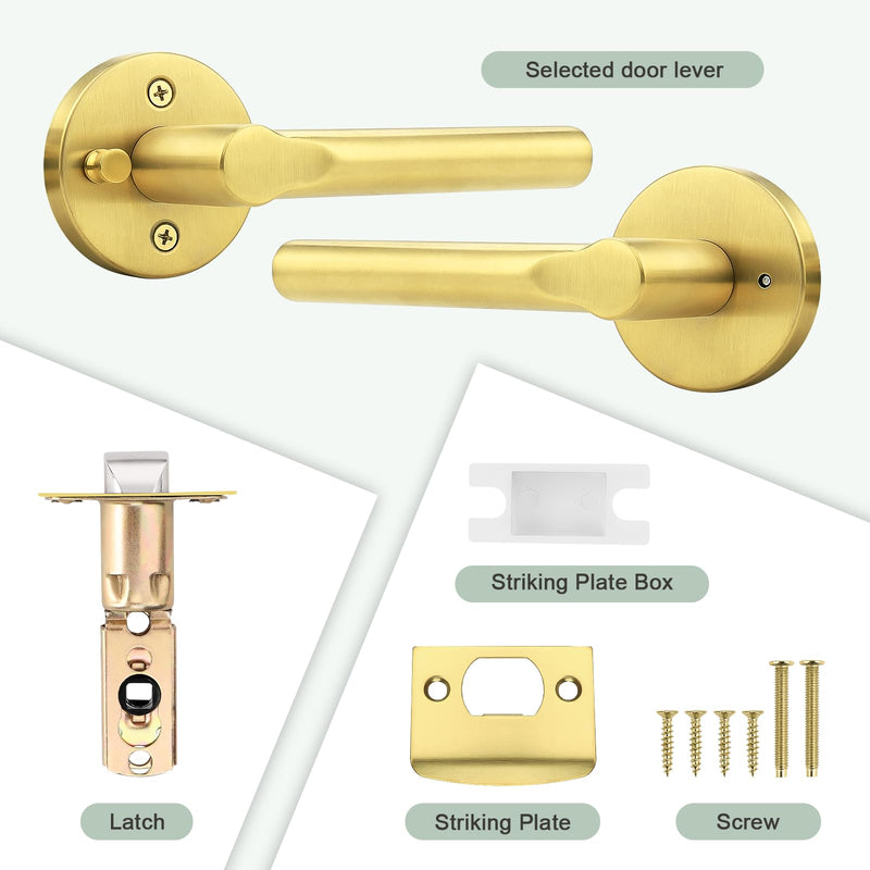 knobelite Gold Privacy Door Handles Interior Keyless Door Lever,Left & Right Hand use Door Lock for Bath and Bed,Modern Stainless Steel Privacy Door Lock,2Pack 2