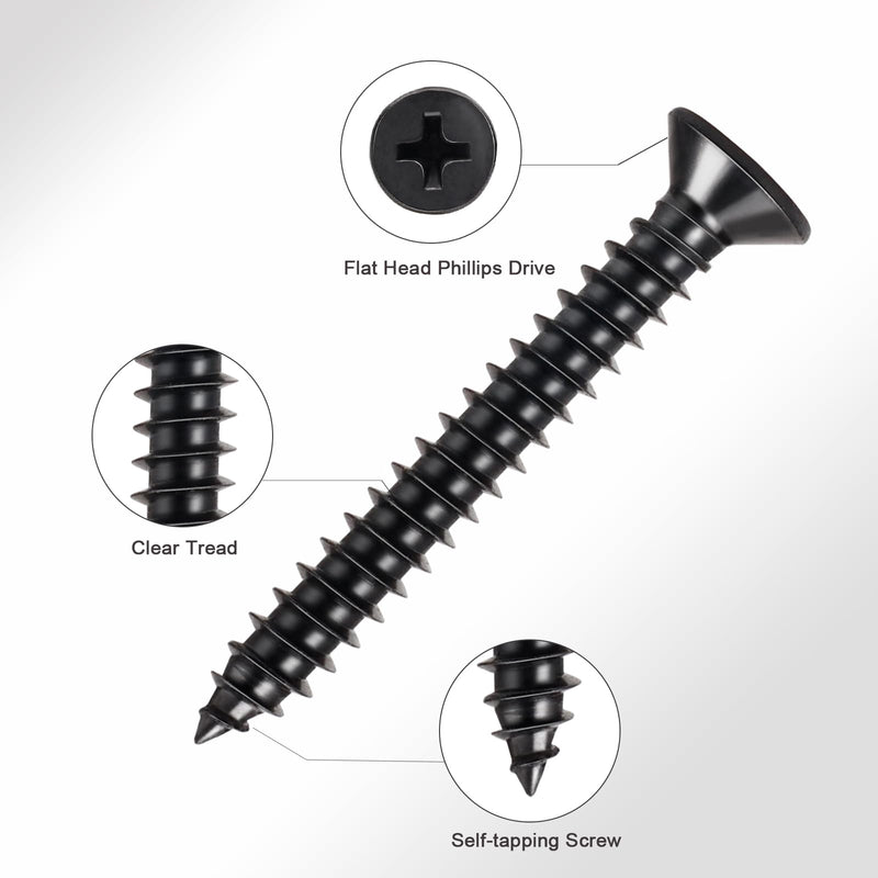 #10 x 2-1/4" Wood Screws Flat Head Phillips Quick Self-Tapping Screws 304 Stainless Steel Black Screws 100pcs HS/ZGLS-01 #10 x 2-1/4"