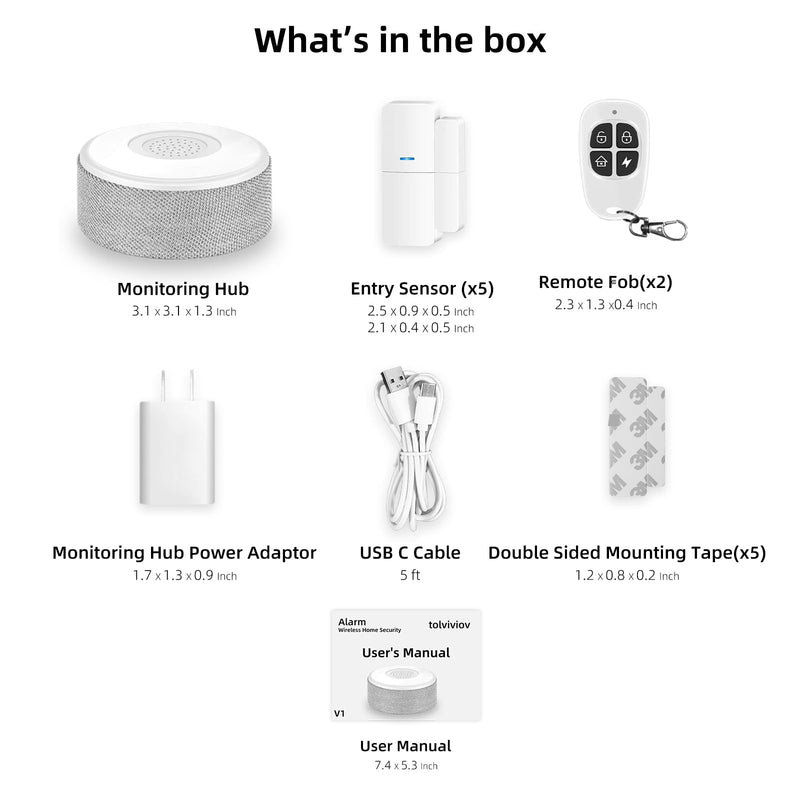 WiFi Door Alarm System, Wireless DIY Smart Home Security System, with Phone APP Alert, 8 Pieces-Kit (Alarm Siren, Door Window Sensor, Remote), Work with Alexa, for House, Apartment, by tolviviov Grey 8