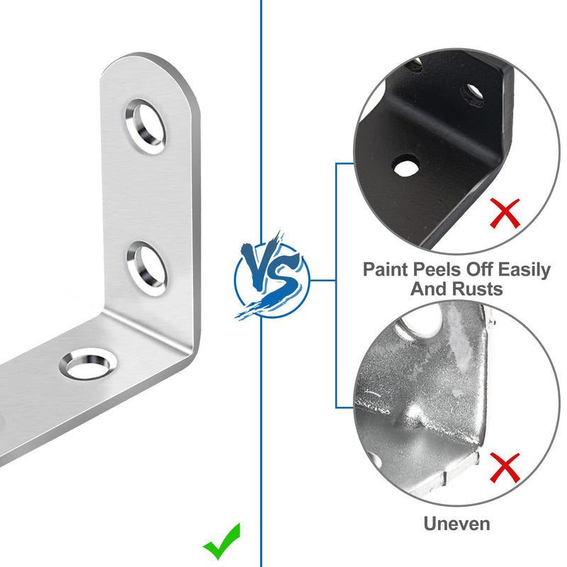 16 Pcs L Bracket Stainless Steel Corner Brace Sets, 90 Degree Right Angle Bracket with 64 Pcs Screws, L Bracket Firmware Can Be Used for Wooden Shelves, Chairs, Tables, Dressers, Furniture Silver - NewNest Australia