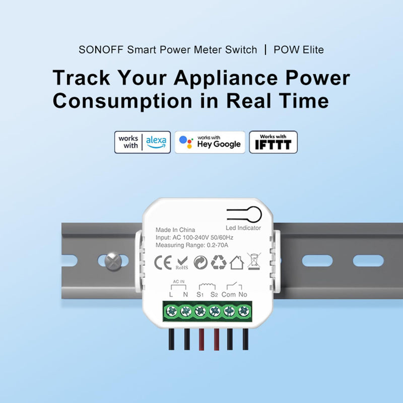 WiFi Smart Energy Monitor: Smart Power Meter, Real-Time Power Consumption Tracker with Remote Control, Track Voltage & Current via eWeLink App, Smart Home Electricity Usage Analyzer for Home Office