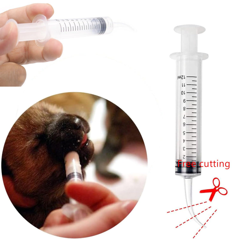 6PCS Pet Feeding Syringe Transparent Aseptic with Measurement 12ml Water Liquid Food Supply Feeding Dosing Device for Birds Dogs Cats Gardening Rinse (Curved Tip 6PCS)