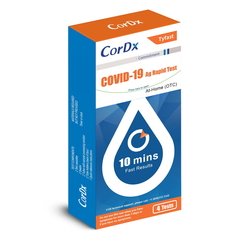 CorDx TyFast at-Home COVID-19 Antigen Rapid Test Kit, Easy, Accurate, Fast Results in 10 Minutes. (4-Pack) 4