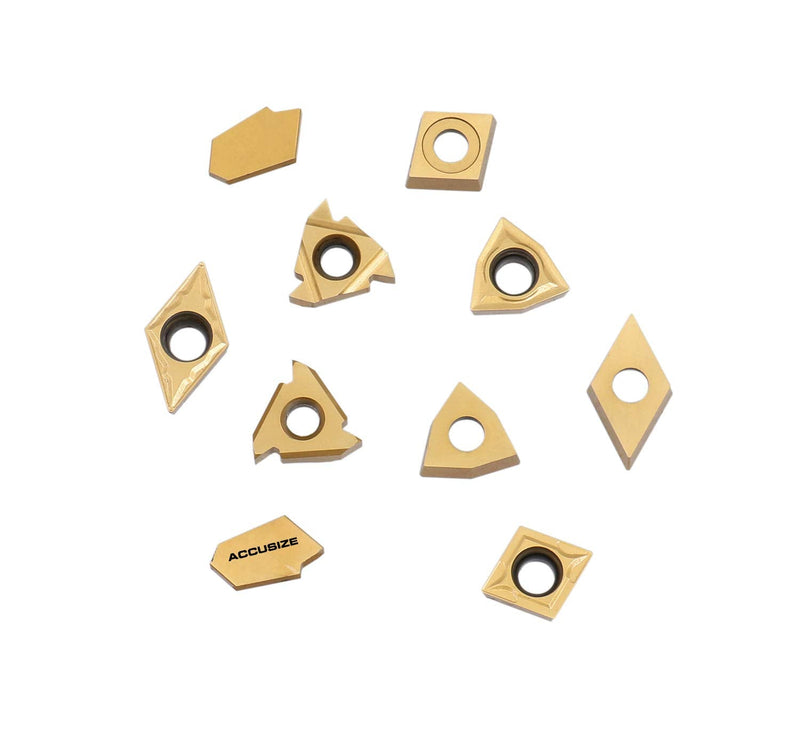 Accusize Carbide Inserts Set for 2988-0034, 10 Pc Total, Grade C6 | 2 Each of 16ER, GTN-3, WCMT32.51, CCMT32.51, and DCMT32.51; TiN and CVD Coated for Steel, 2988-0034INSERTS