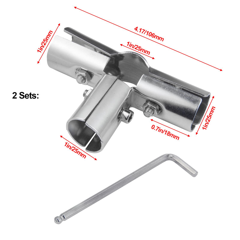 2 Sets 1inch,4 way Pipe Clamp, 4-way Metal Connectors, for 4-Way Pipe Clamp end Rail Clamps (for 1" or 25MM OD, Silver) 1inch 4 way pipe clamp