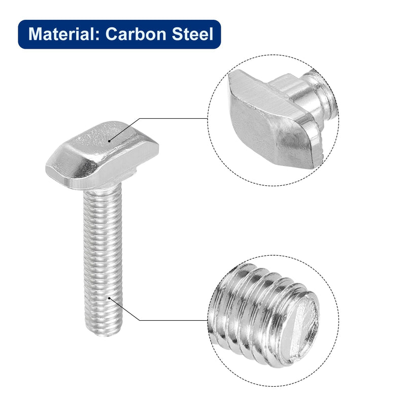 uxcell M6x30mm T Slot Drop-in Bolt, 20Pcs Carbon Steel Nickel Plated Hammer Head T-Bolt T Shape Stud Sliding Screw for 30 Series Aluminum Profile 20