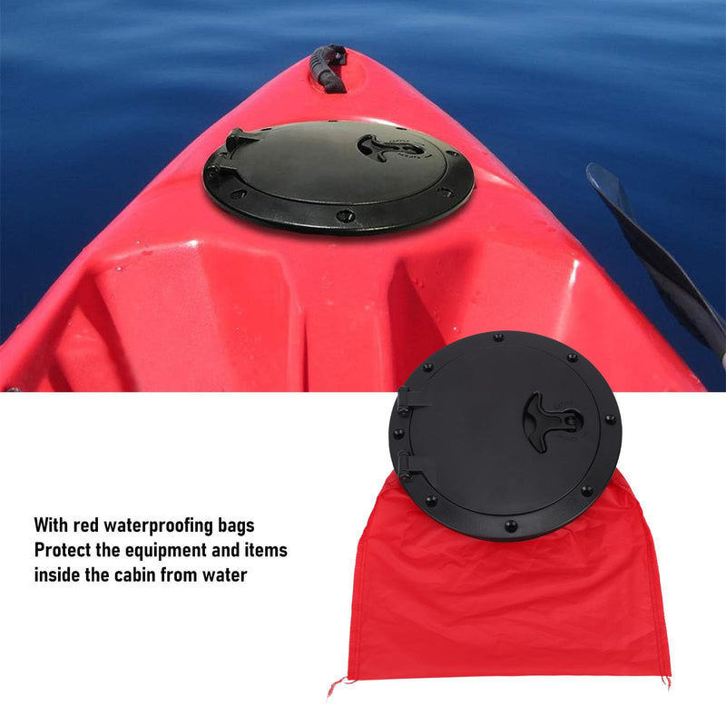 Black Deck Plate Kit Deck Hatch with Storage Bag for Fishing Kayak Boating 6 Inch
