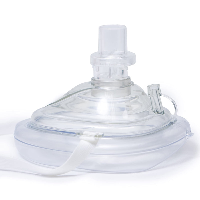 PrimaCare RS-6845 Single Valve CPR Rescue Mask in Red Hard Case, Adult/Child Pocket Resuscitator with Elastic Strap, Air Cushioned Edge, 6.5" x 4.8" x 1.6", Red, Clear 1 Count (Pack of 1)