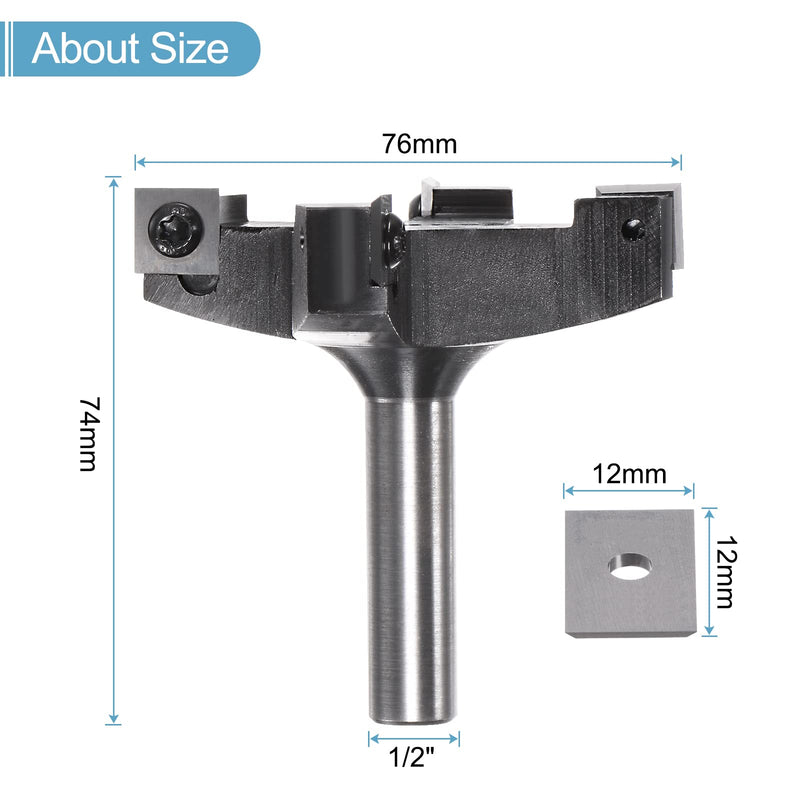 HARFINGTON CNC Spoilboard Surfacing Router Bit 3" Dia 1/2" Shank Cutting Tool, Carbide Tip Woodworking Slab Surfacing Bit