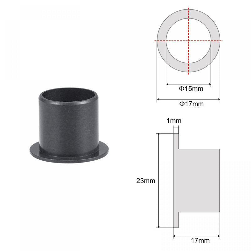 uxcell Flanged Sleeve Bearings 15mm Bore 17mm OD 17mm Length POM Wrapped Oilless Bushings Black 2pcs 15x17x17mm