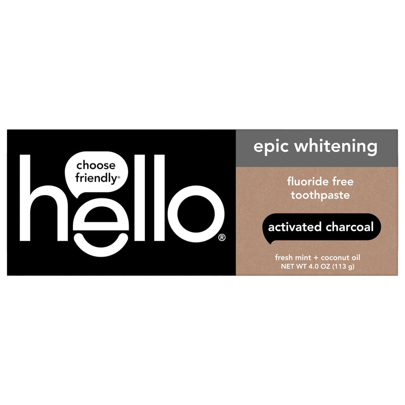 hello Activated Charcoal Epic Whitening Fluoride Free Toothpaste, Fresh Mint + Coconut Oil, Vegan & SLS Free 4 Ounce (Pack of 1)