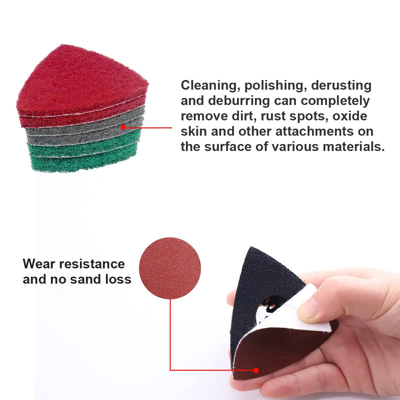 133PCS oscillating Tool Sanding Pads kit,125sandpaper, 2 Triangular Sanding Pads and 6 Triangular Scrubbing Pads for Surface Sanding,Mechanical Maintenance Cleaning, polishing, deburring