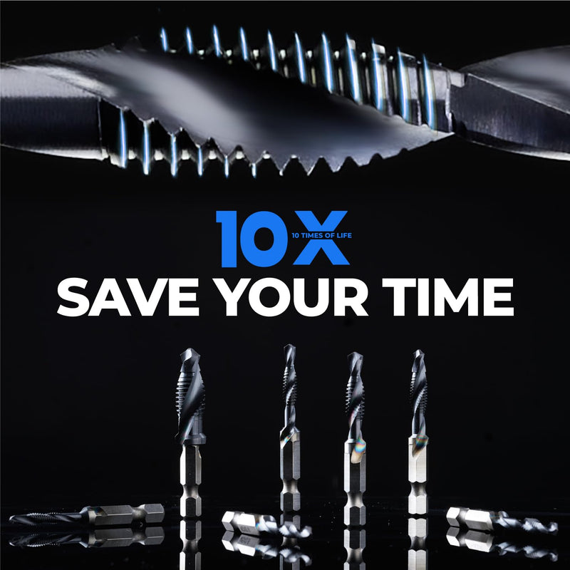 Kraftek SAE(6-32NC - 1/4-20NC) 6pcs Combination Drill and Tap Bit Set, Ultra TiAlN Coating M2 Drill Tap Set for One-Step Drilling, Tapping, and Deburring SAE Set (6pcs)
