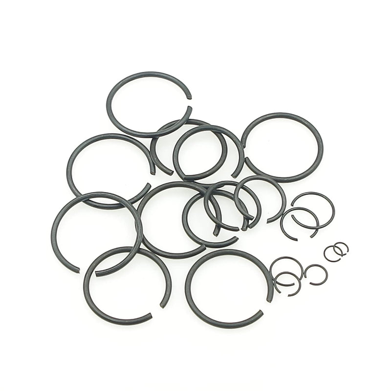 Metric 15-Sizes Round Wire C-Clips External Retaining Rings Assortment Kit;Round Wire Snap Rings for Shaft(Black 5mm-28mm)