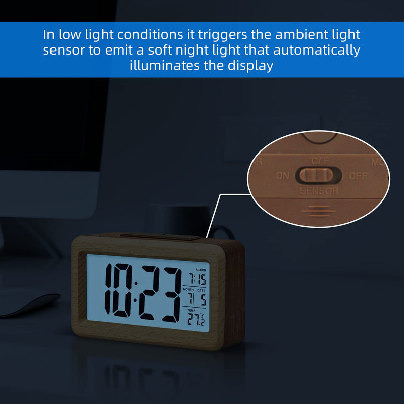everwood Wooden Digital Battery Operated Alarm Clocks for Bedrooms, Beside, Table, Desk Wood