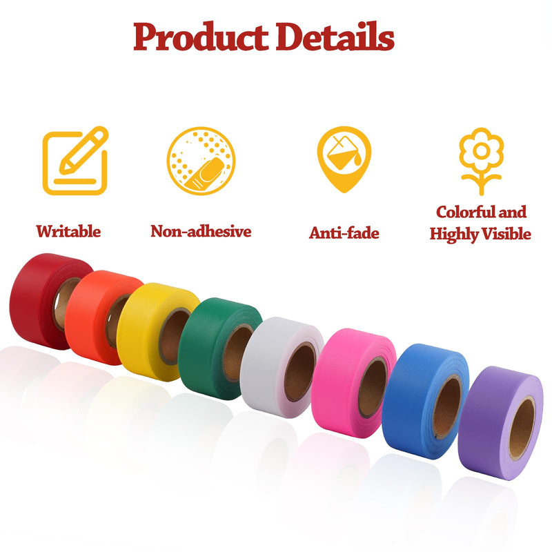 GEYYANG Fluorescent Orange Flagging Tape 6 Pack,Non-Adhesive Plastic Ribbon Neon Marking Tape for Survey Boundaries, Trees and Home Workplace,Caution Tape,0.7" x 98ft,3.35 Mil Thick 0.7in X 98ft