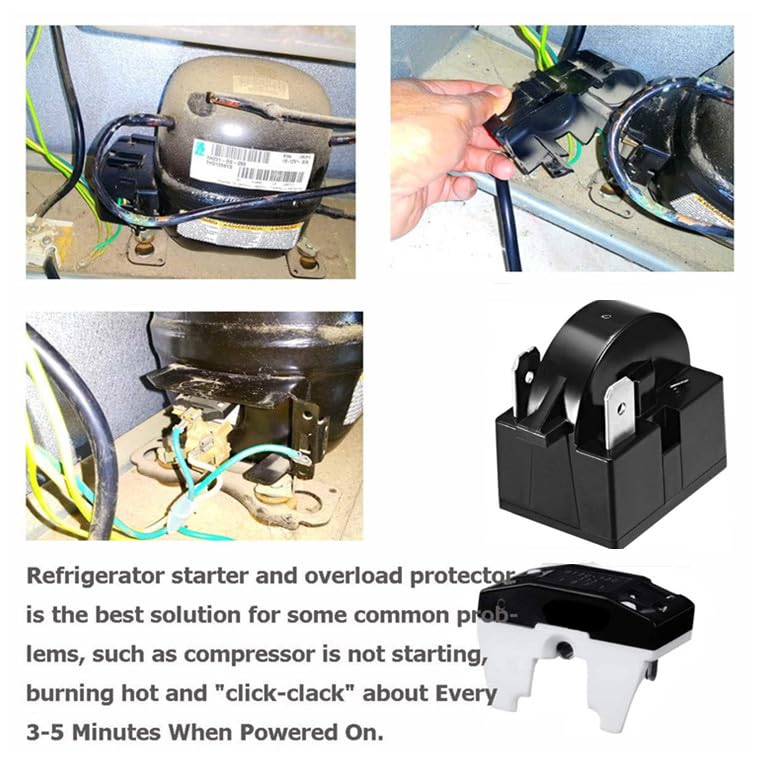 6 pcs Compresso QP2-4.7 PTC Starter Relay 2 Pin Refrigerator Starter Relay and 6750C-0005P Overload Protector Compatible with Refrigerator Compressor