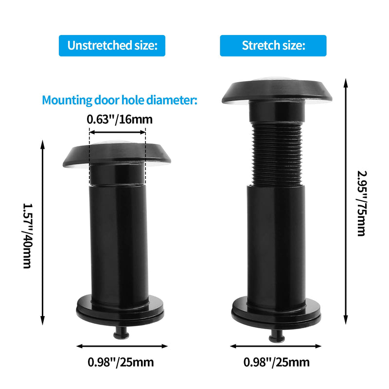 Safety Door Viewer Peephole, 200-Degree Door Viewer Front Door Peepholes with Heavy Duty Privacy Cover for 1.57"-2.95" Doors, Black Peep Holes for Home Office Black a