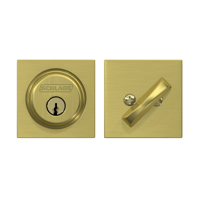 SCHLAGE Lock Company Single Cylinder Deadbolt with Collins Trim, Satin Brass (B60 608 COL)