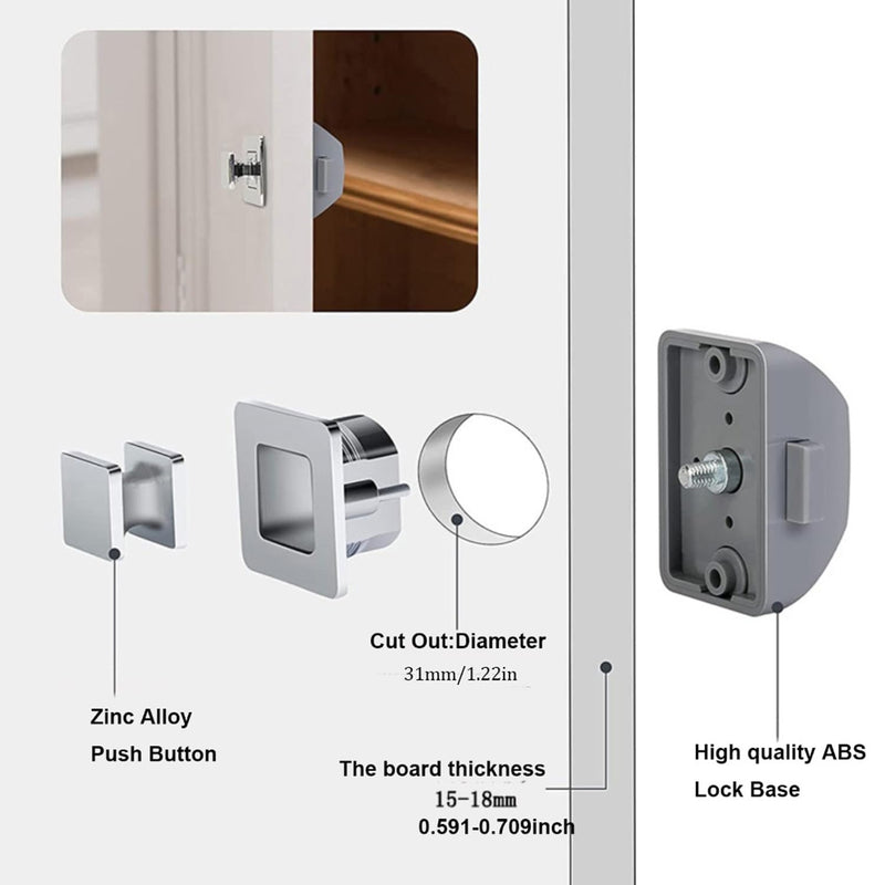 RV Metal Cabinet Locks, Metal Push Button, Square Cabinet Latch for RV Motorhome Camper Truck Caravan Van Yacht Boat Marine, Camper Cupboard Knob RV Cabinet Latches (Black 5PC) Black 5PC