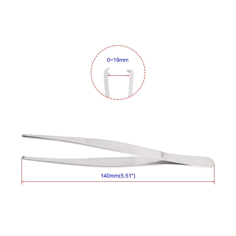 Aoje-Link Tissue Accessories Stainless Steel Tweezers, Pliers Tool, Rat Tooth Thumb Dressing Forceps, Serrated Forceps, Silver, 140mm,4pcs