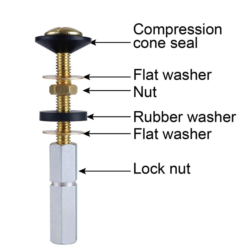 Hibbent 2 Pack Toilet Tank to Bowl Bolt Kits, Heavy Duty Bolts Toilet Bolts for Tank Solid Brass with Extra Long Nuts Easy to Install and Double Gaskets for Fastening