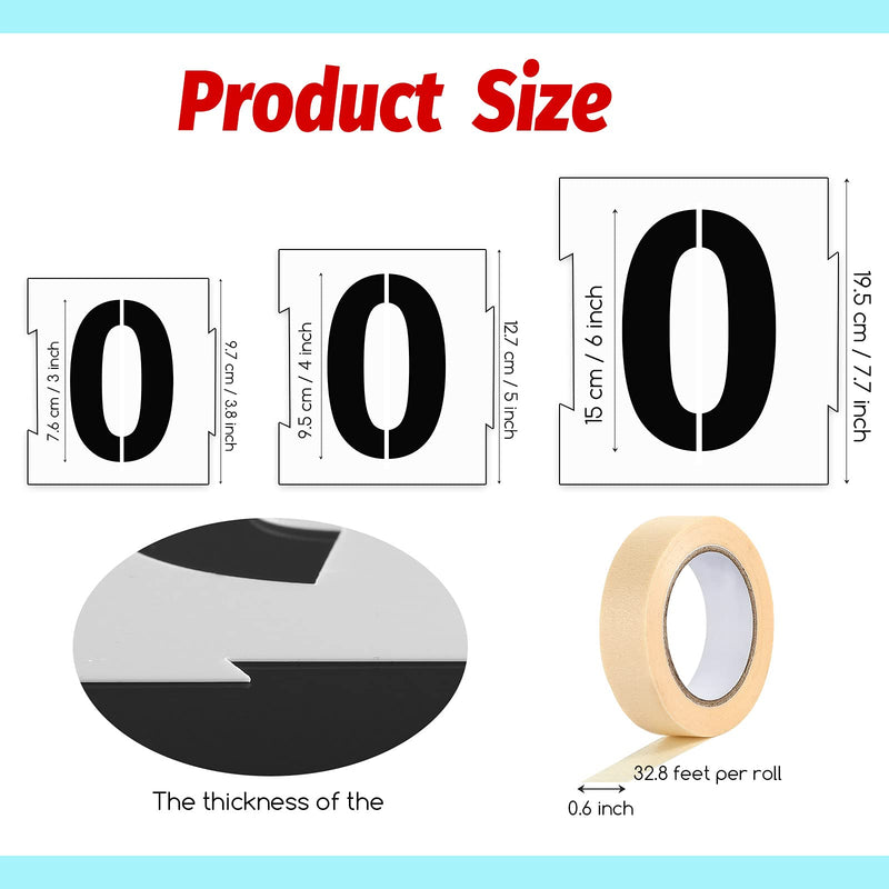 20 Pieces Curb Stencil Kit 0-9 Address Number Reusable Plastic Numbers Stencils with 2 Rolls Masking Tape for Painting Address in Wall Wood Road Mailbox(3 Inch Height) 3 Inch Height