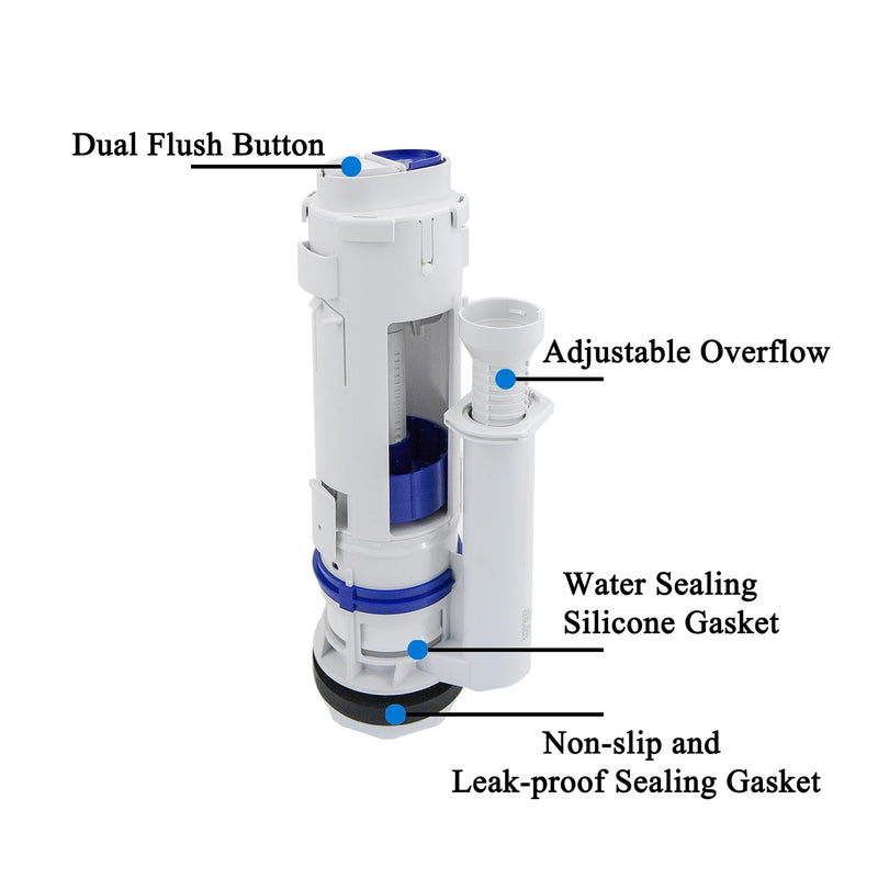 Dual Flush Valve & Push Button Replacement Parts and Assembly Fits Geberit & kohler Split Toilet Parts, with Top Push Button,Universal Toilet Tank Spare Kits White,2 Inches (11" Height)