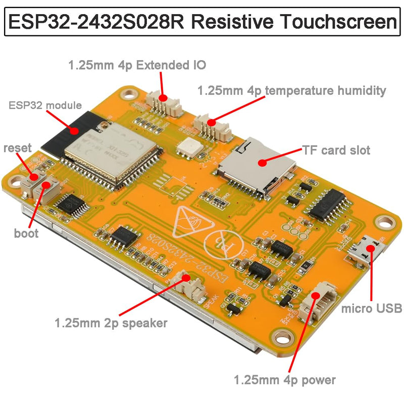 2.8 inch ESP32-2432S028R ESP32 Yellow Display - 9341 Resistive Touchscreen 240x320 TFT LCD Module CYD Development Board for Arduino IDE (Pack of 2)